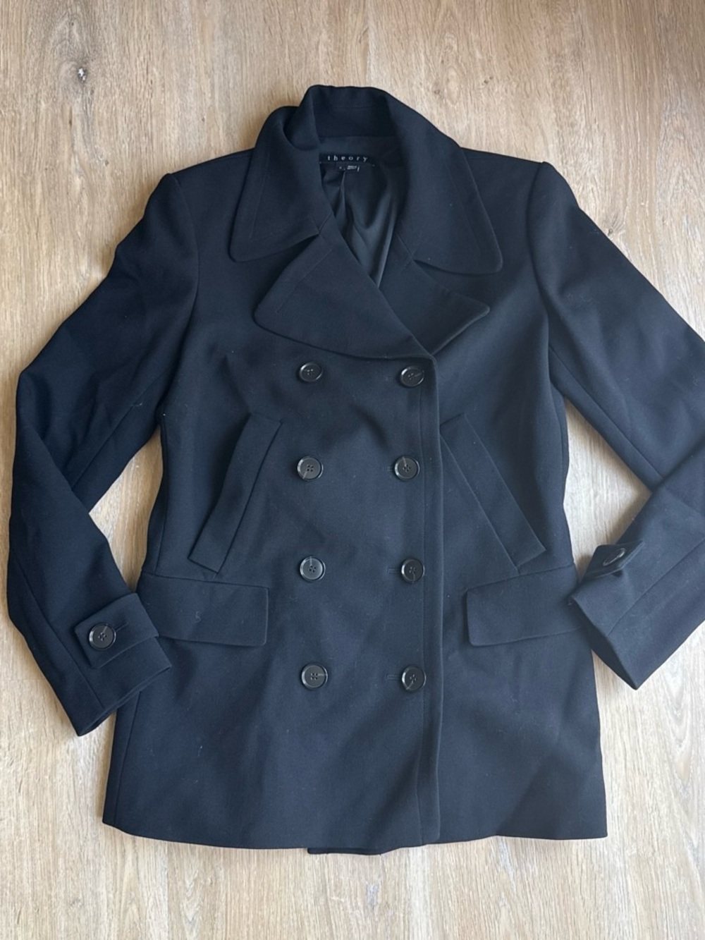 Theory Women's Black Double-Breasted Short Peacoat Jacket 6